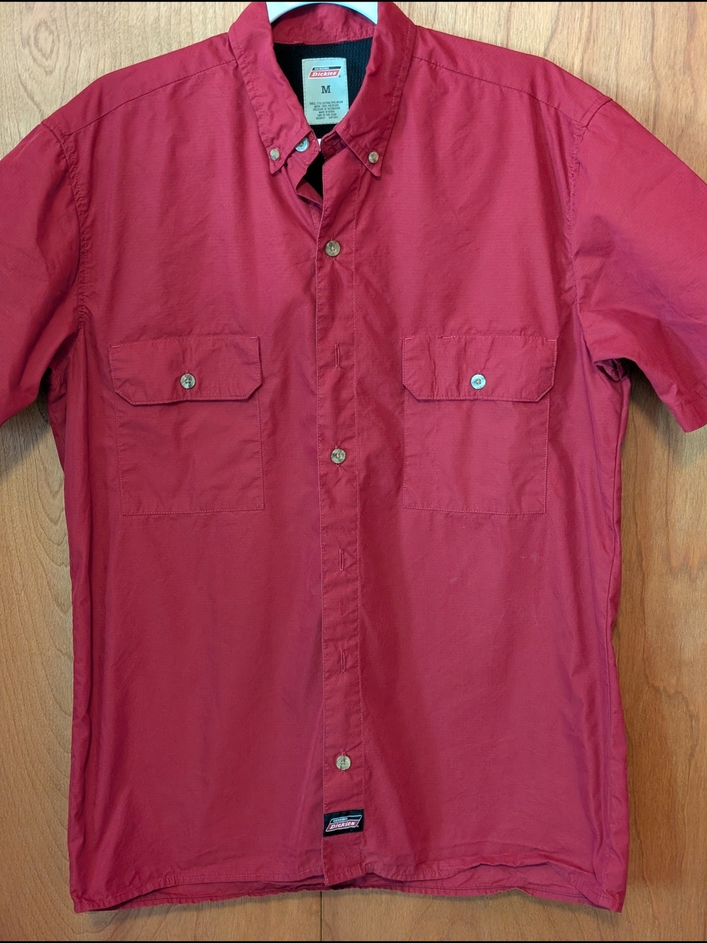 Dickies Men’s Button-Down Short Sleeve Shirt in Red
